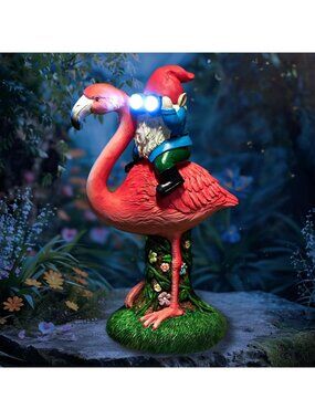 Funny Solar Flamingo Gnome Statue - Unique Outdoor Garden Decor, Gift for Women